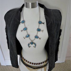 Southwest Necklace Squash Blossom Faux Turquoise